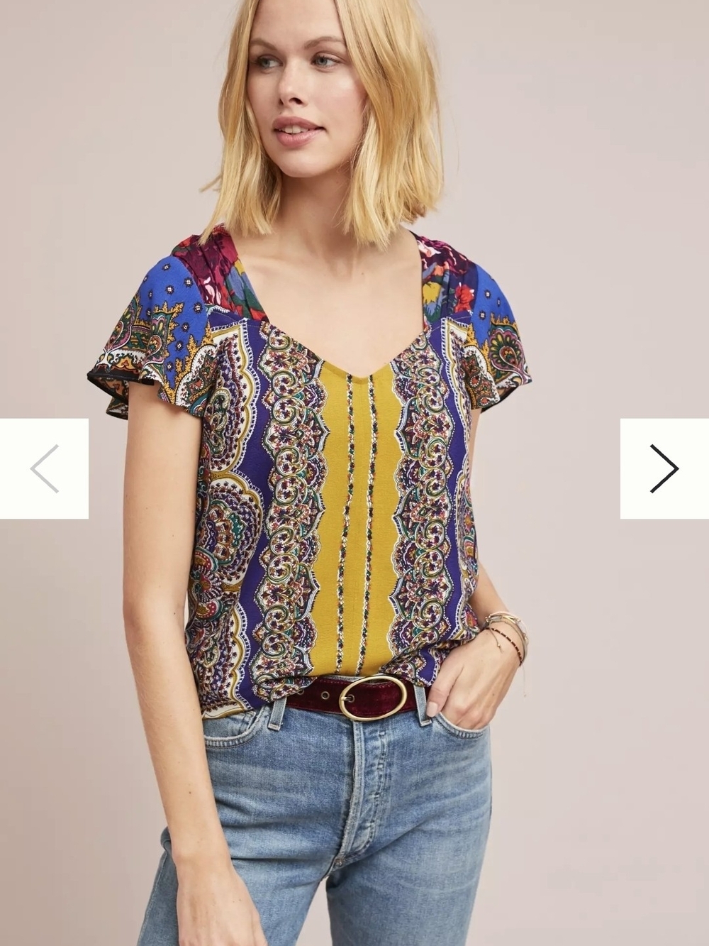 Moulinette Soeurs by Anthropologie Teresita Scarf-Printed Flutter Blouse Size 0